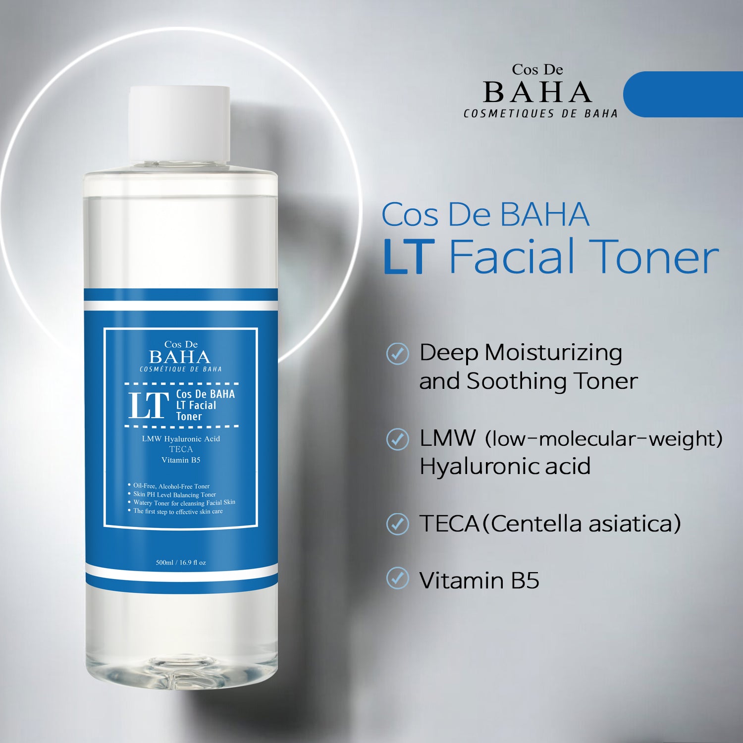 [LT500] Low Molecualr Weight (LMW) Hyaluronic Acid Facial Toner - Hydrating Facial Toner for Dehydrated Skin, Alcohol-Free Moisturizing Formula