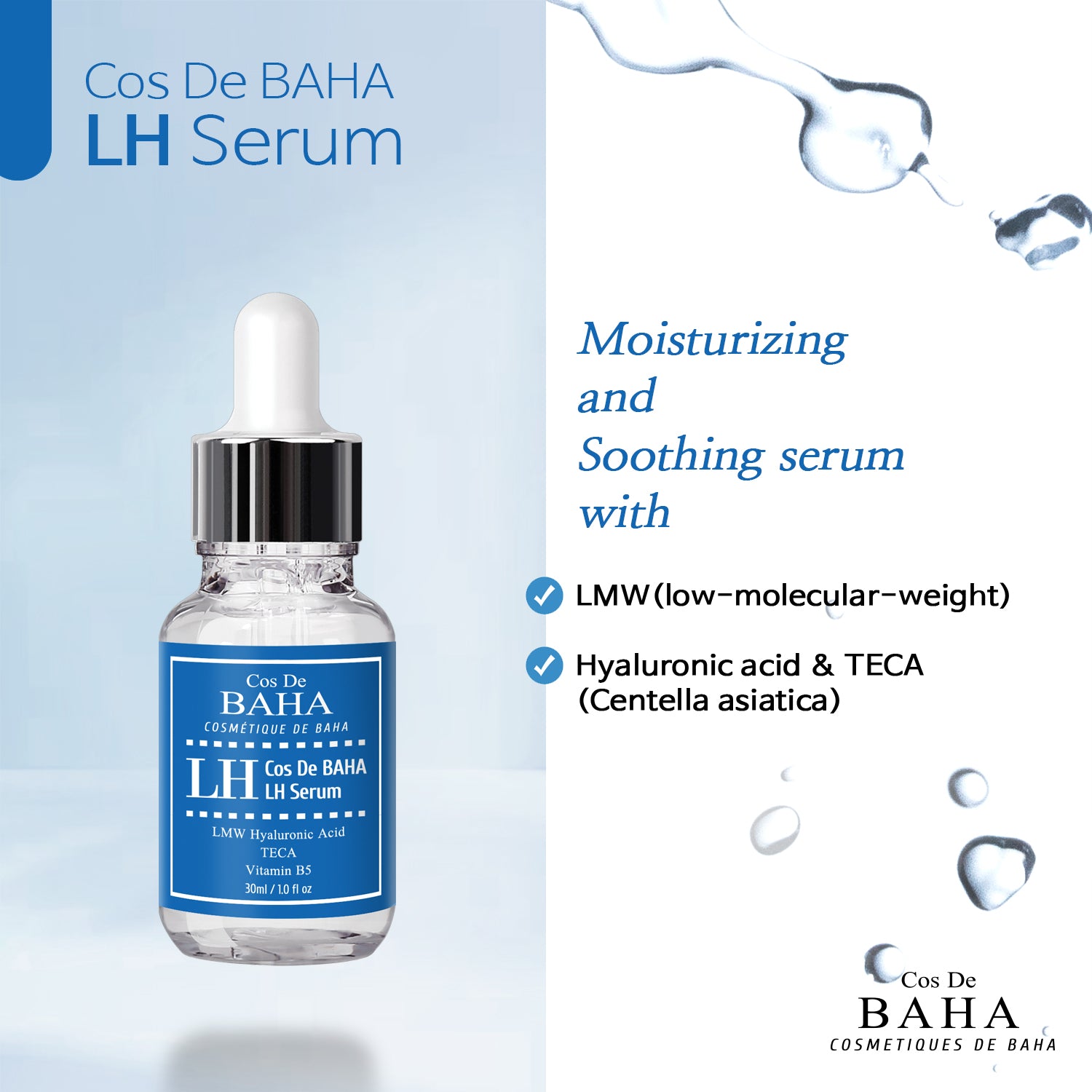 Low Molecular Hyaluronic Acid Serum, Hydrating & Volumizing Face Serum, Moisture Boost for All Skin Types, Fragrance-Free Formula 30ml / 1.0 Fl Oz