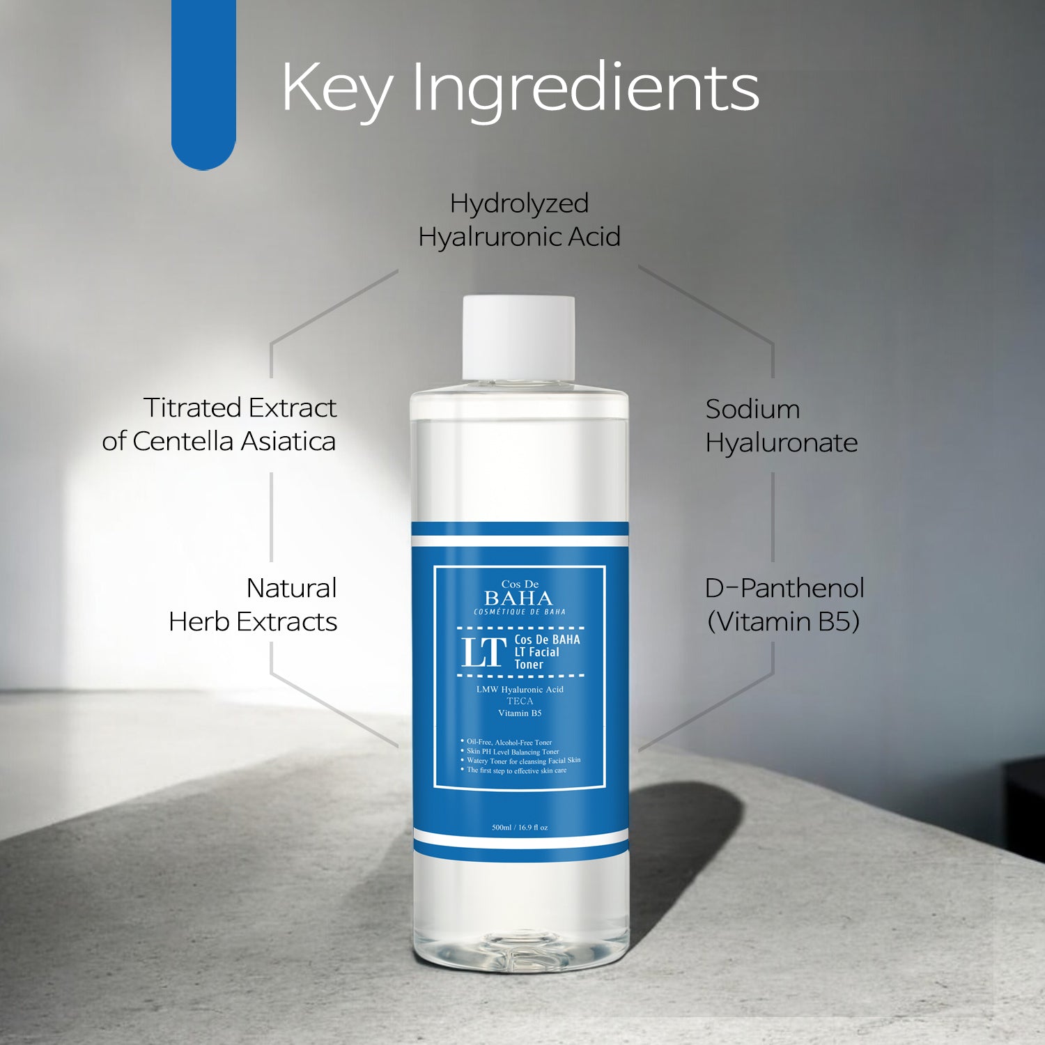 [LT500] Low Molecualr Weight (LMW) Hyaluronic Acid Facial Toner - Hydrating Facial Toner for Dehydrated Skin, Alcohol-Free Moisturizing Formula