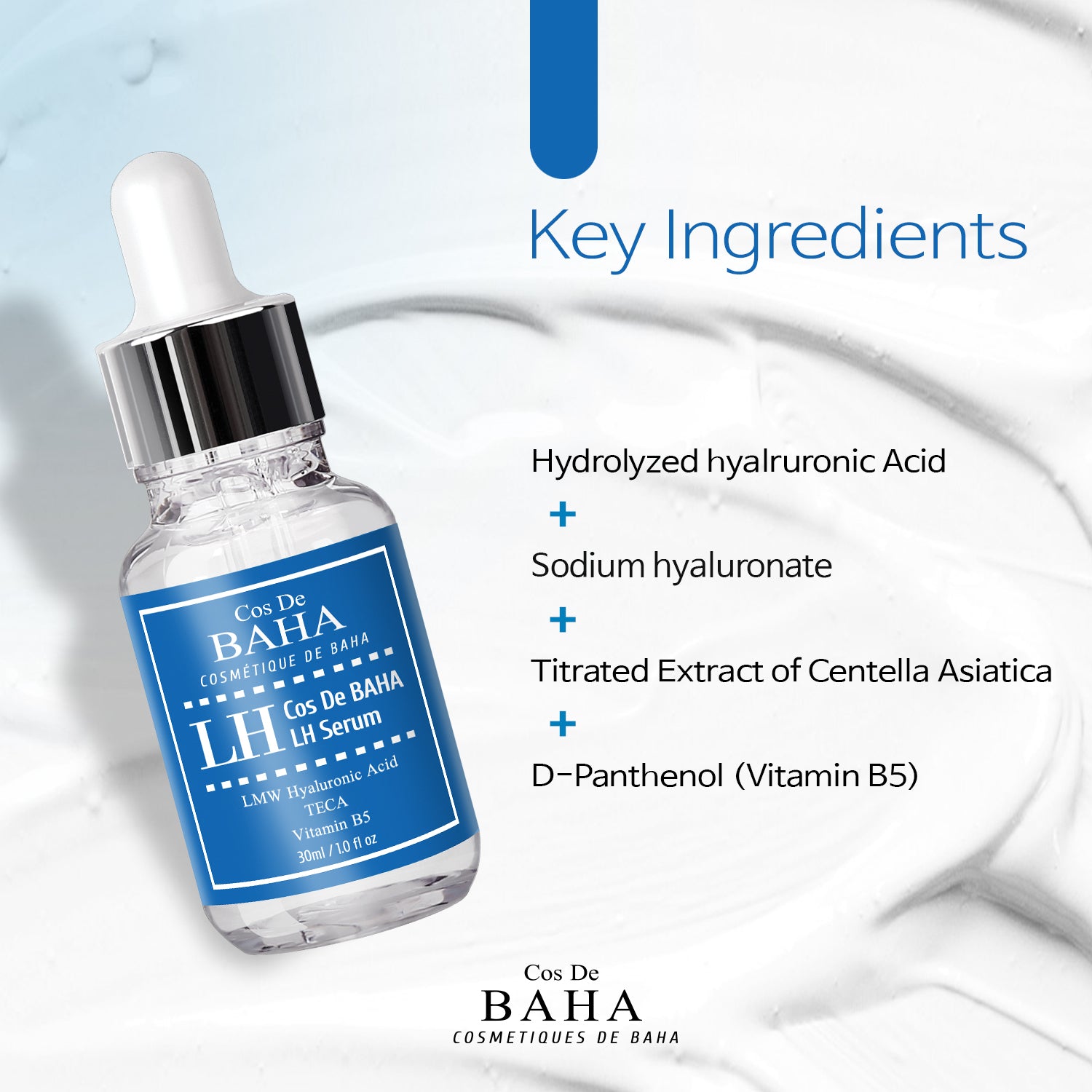 Low Molecular Hyaluronic Acid Serum, Hydrating & Volumizing Face Serum, Moisture Boost for All Skin Types, Fragrance-Free Formula 30ml / 1.0 Fl Oz