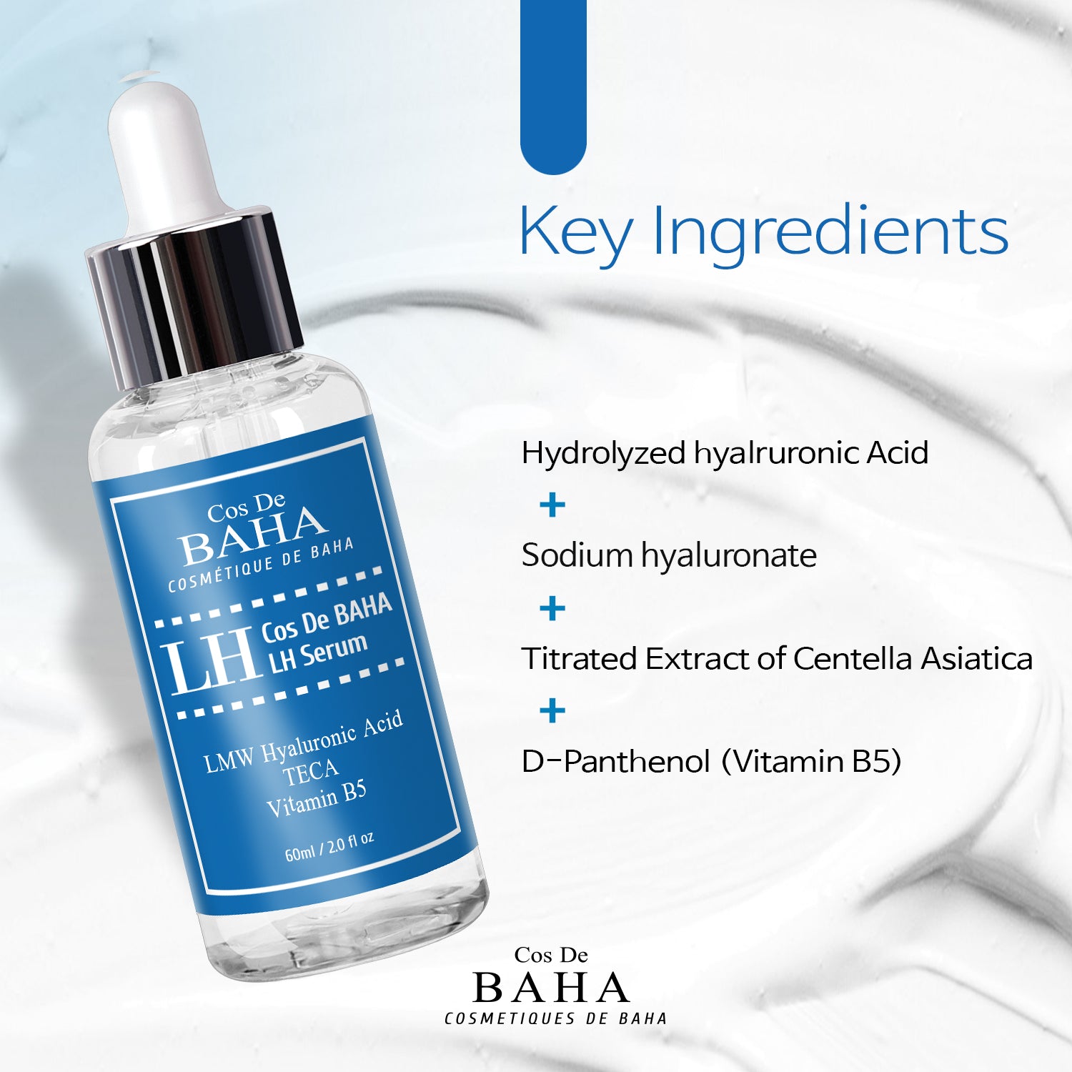 Low Molecular Hyaluronic Acid Serum, Hydrating & Volumizing Face Serum, Moisture Boost for All Skin Types, Fragrance-Free Formula 60ml / 2.0Fl Oz