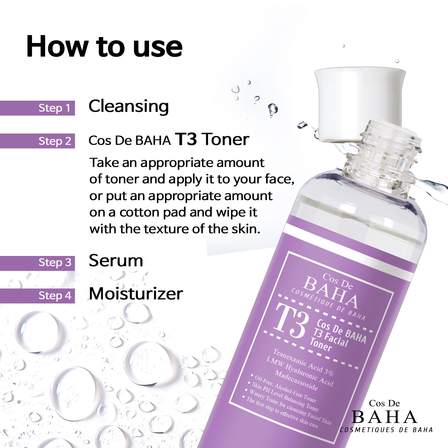 [T3] Tranexamic Acid 3% LMW Hyaluronic Acid Facial Toner - Reduces hyperpigmentation, Improves skin tone, Soothes and moisturizes, Provides deep hydration