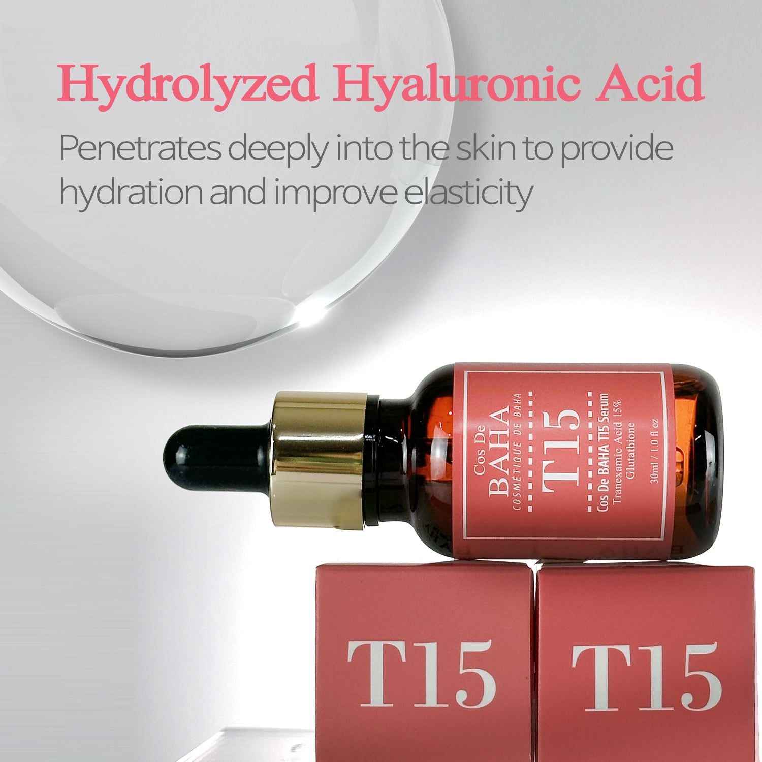 [T15] Tranexamic Acid 15% Glutathione Hyaluronic Acid Serum - Reduces hyperpigmentation, Reduces hyperpigmentation, Antioxidant effects, Enhances skin elasticity