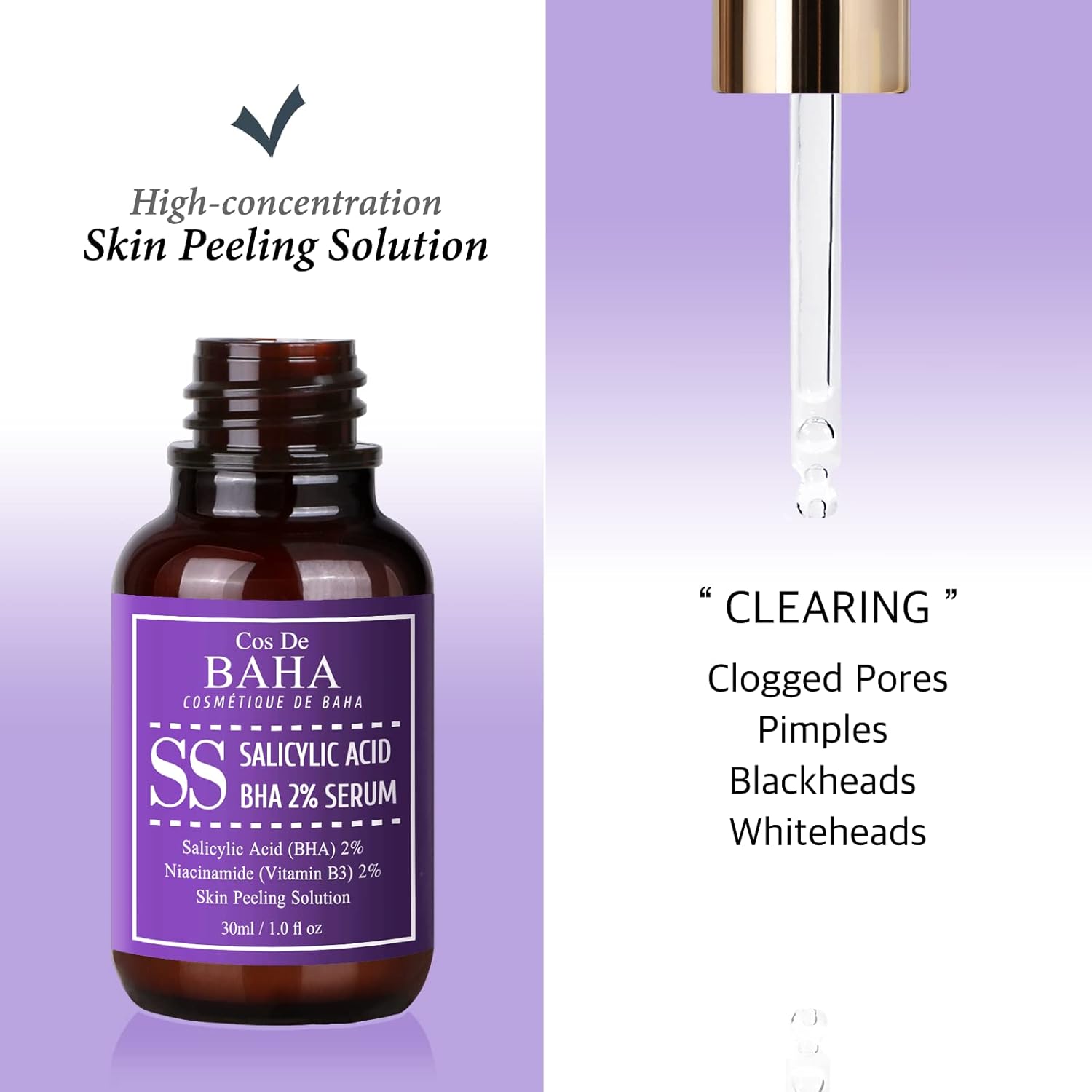 BHA 2% Pore Care Serum 30ml - Salicylic Acid Facial Serum - Gentle Exfoliating Formula - Hydrating Skin Texture Improvement - Blackhead Care - All Skin Types 30ml / 1.0 Fl Oz