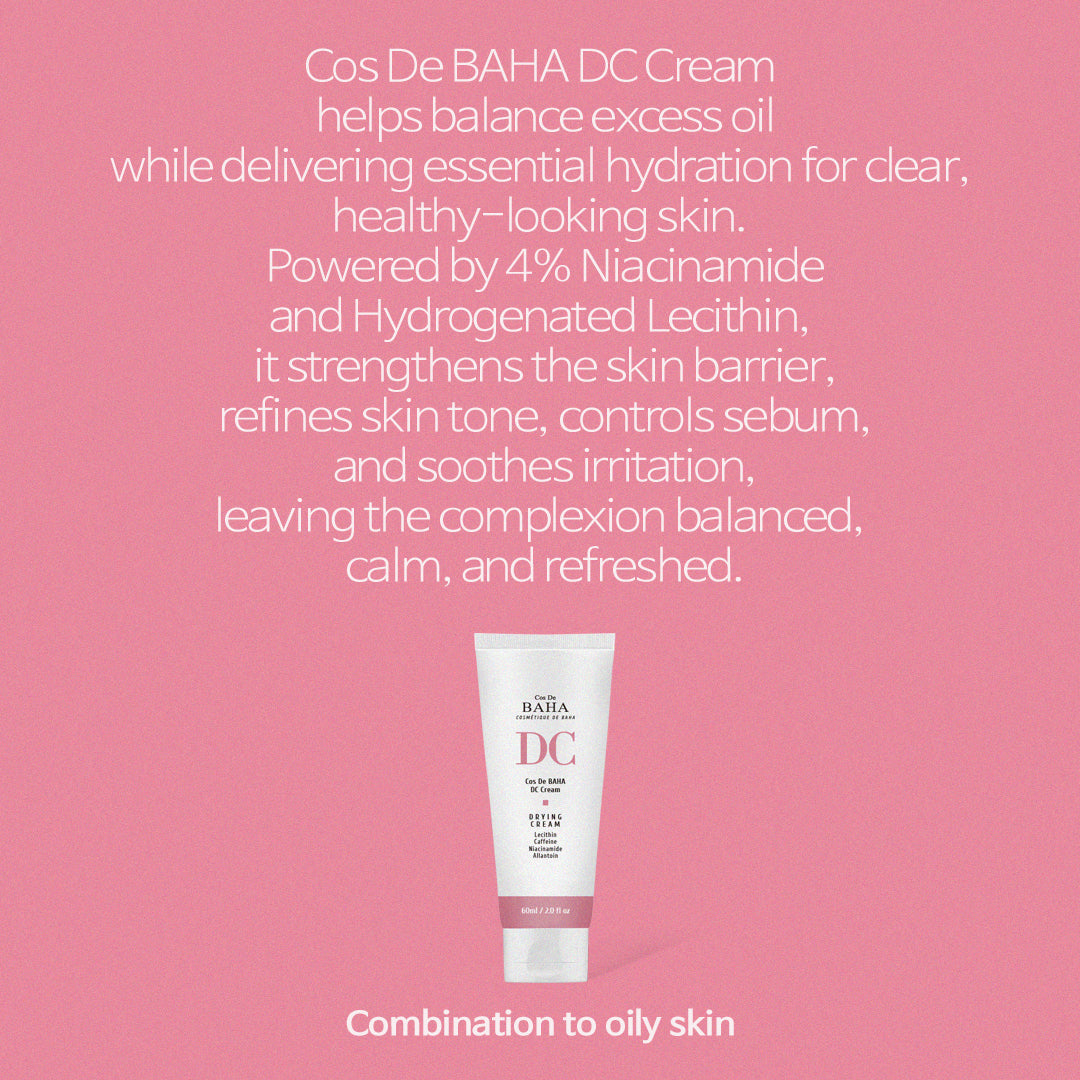 [DC] Cos De BAHA Drying Cream for Face Sebum Control Oily Skin Moisturizer with Hydrogenated Lecithin + Niacinamide 5% - Silicon Free, Alcohol Free, Facial Skin Conditioning