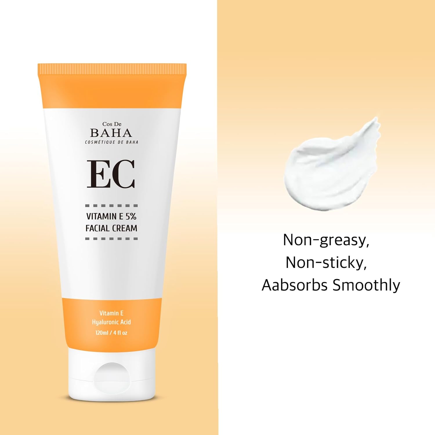 Vitamin E 5% Cream - Soothing Face Moisturizer for Dry Sensitive Skin - Hydrating Facial Cream with Niacinamide and Hyaluronic Acid 120ml, 4.0 fl oz.