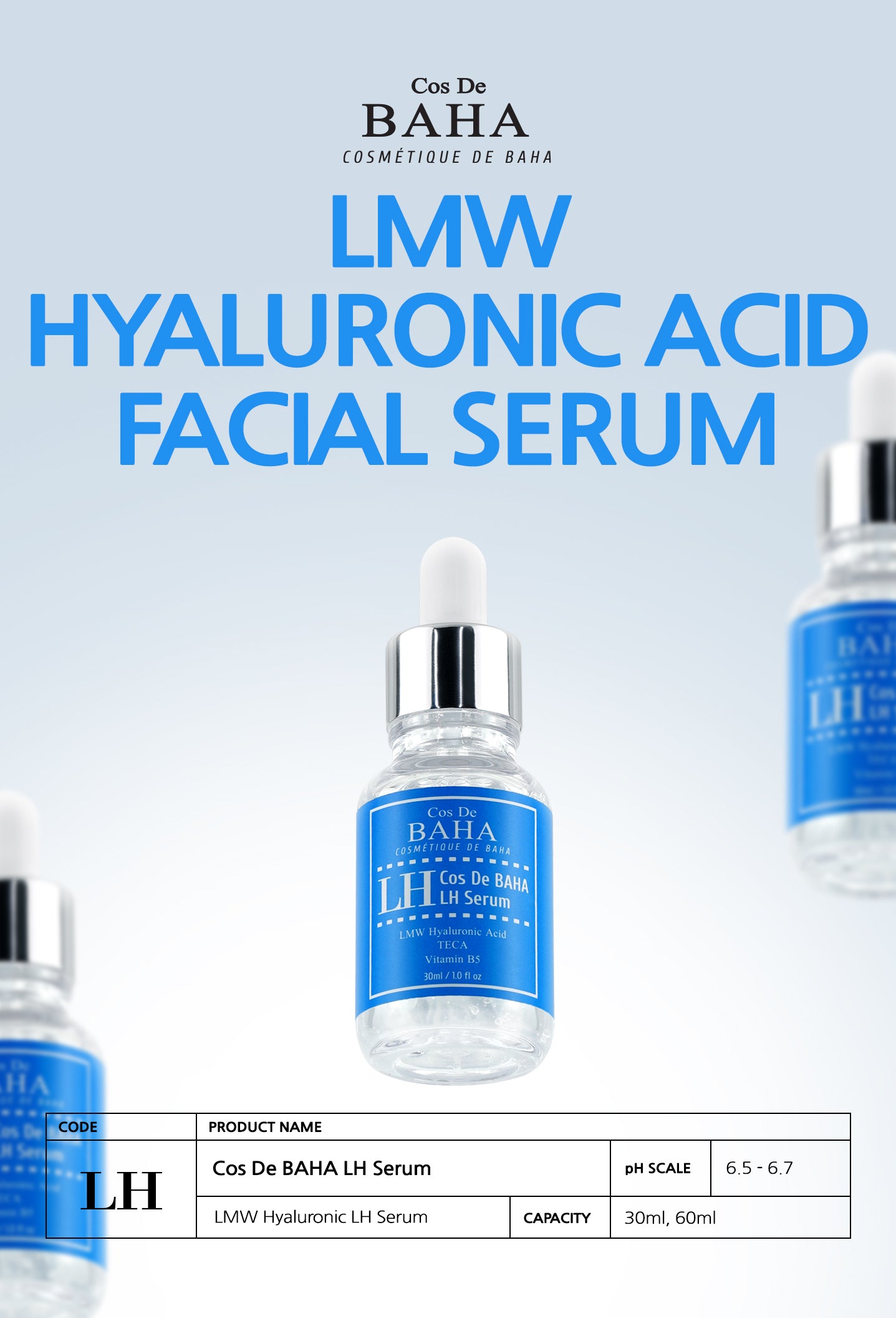[LH60] Low Molecular Hyaluronic Acid Serum, Hydrating & Volumizing Face Serum, Moisture Boost for All Skin Types, Fragrance-Free Formula